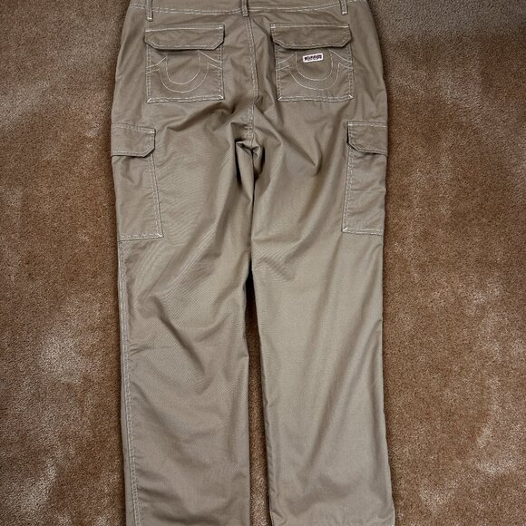 True Religion Pants Mens 38 Tan Brown Cargo Wide Flap Pockets Buddha Travertine - Picture 1 of 7